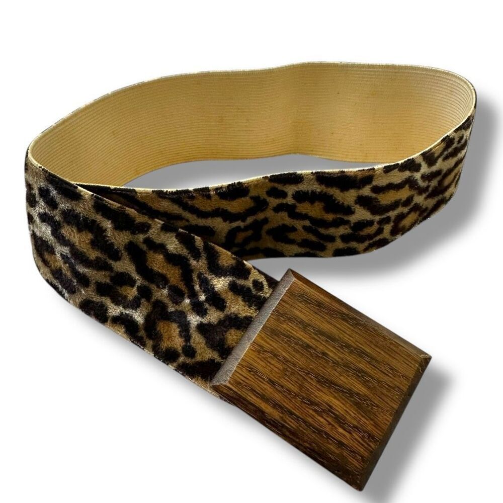 Vintage Jay De Belt M Fuzzy Animal Print Wood Center Cheetah Leopard Stretch 80s